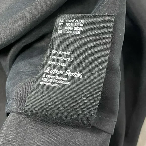 & Other Stories Black 100% Silk Hourglass Pinup Goth Midi Dress Pockets 36 S 4 - Picture 13 of 16